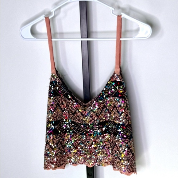 Free People Twilight Rose Combo Tank Sequin Crop Camisole in Pink and Blue - Picture 4 of 9